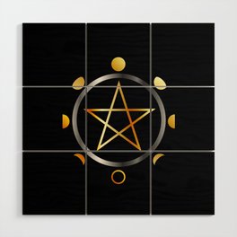 Phases of the moon and golden pentacle Wood Wall Art