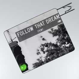 Follow That Dream Parkway black and white inspirational photograph / art photography Picnic Blanket