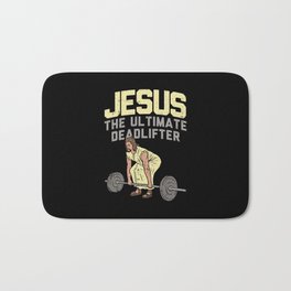 Jesus Ultimate Deadlifter - Gift Bath Mat | Lord, Bible, Workout, Deadlifting, Running, Jesus, Faith, Dumbbell, Cross, Deadlift 