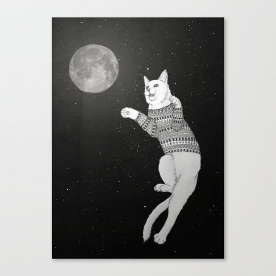 Cat trying to catch the Moon Canvas Print
