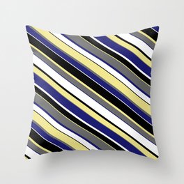 [ Thumbnail: Eye-catching Tan, Dim Gray, Midnight Blue, White, and Black Colored Pattern of Stripes Throw Pillow ]