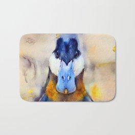 Mr. Ruddy Duck Bath Mat | Duck, Painting, Gray, White, Abstract, Brown, Digitalwatercolor, Black, Impressionist, Blue 