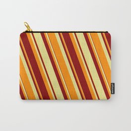 [ Thumbnail: Tan, Dark Orange, and Dark Red Colored Lined Pattern Carry-All Pouch ]