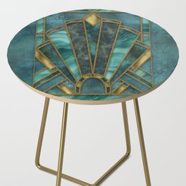 Elegant Stained Glass Art Deco Window With Marble And Gemstone Side Table