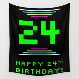 [ Thumbnail: 24th Birthday - Nerdy Geeky Pixelated 8-Bit Computing Graphics Inspired Look Wall Tapestry ]