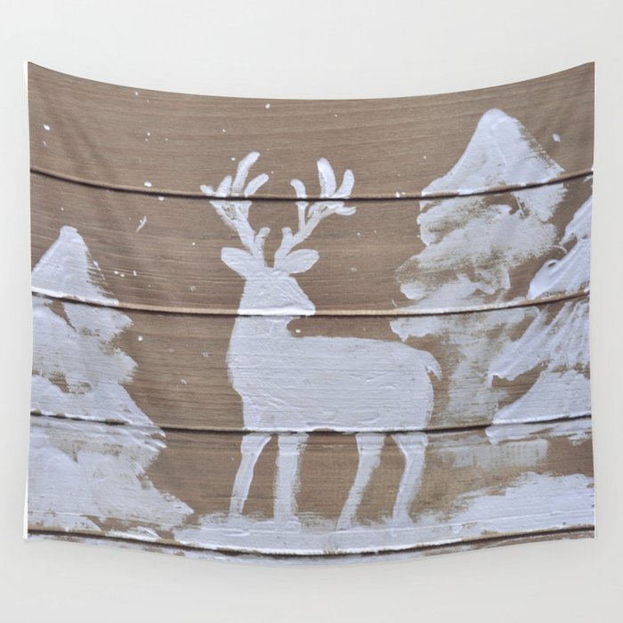 Wood slat deer in the snowy woods Wall Tapestry