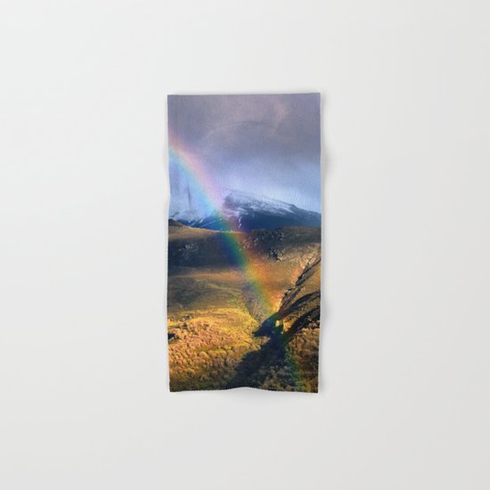 "Rainbow through the snow mountains". Into the storm. Hand & Bath Towel