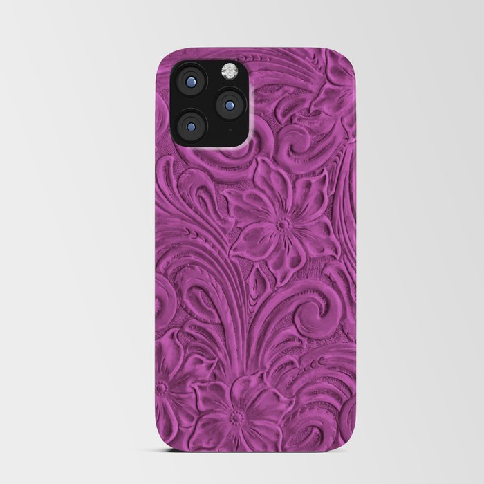 Bright pink tooled leather iPhone Card Case