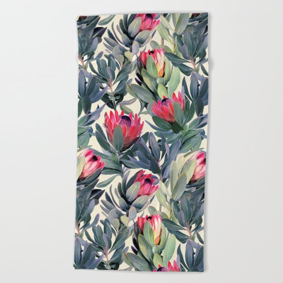 Painted Protea Pattern Beach Towel