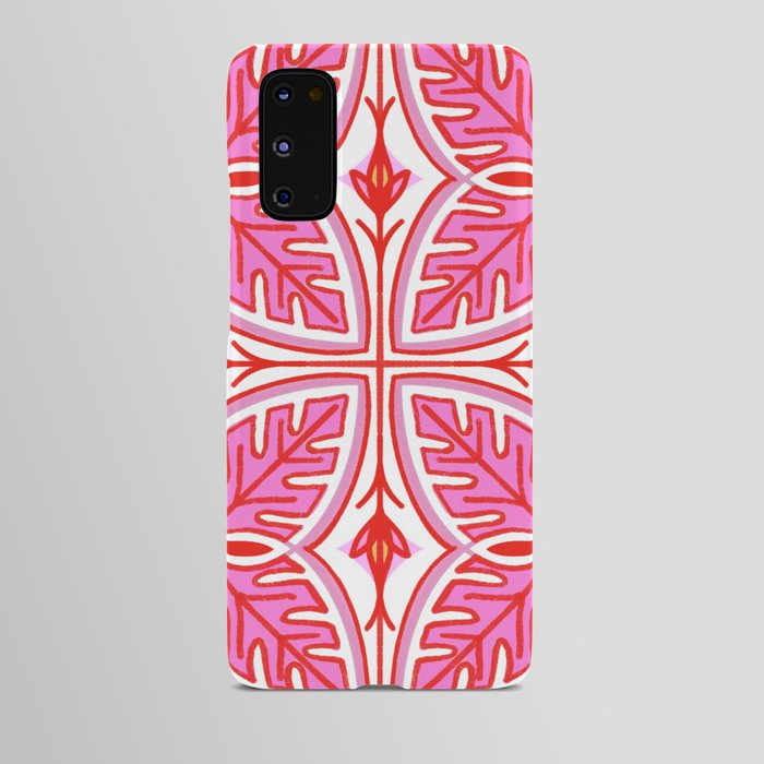 Pink and White Modern Tropical Leaves Android Case