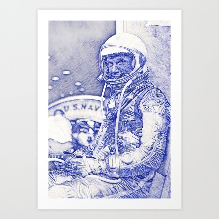 John Glenn Wearing A Space Suit Sketch Art Print