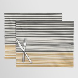 Natural Stripes Modern Minimalist Colour Block Pattern Charcoal Grey, Muted Mustard Gold, and Cream Beige Placemat