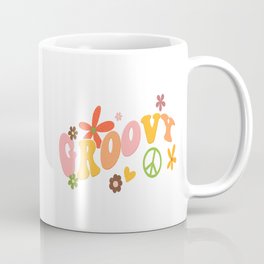 Retro groovy design with flowers and a peace sign Mug