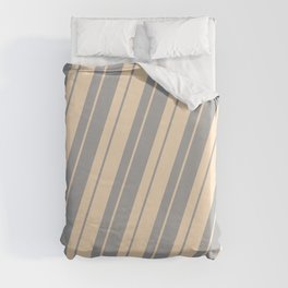 [ Thumbnail: Bisque and Dark Grey Colored Stripes Pattern Duvet Cover ]