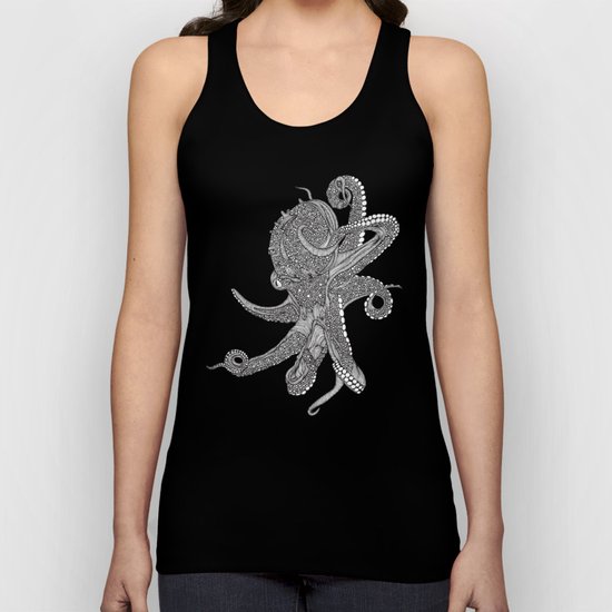Octopus Bloom black and white Unisex Tank Top