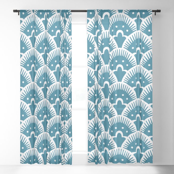 Fan Pattern Peacock Blue 344 Sheer Curtain By Tonymagner Society6