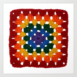 Rainbow Pride Vintage Crochet Granny Square Art Print