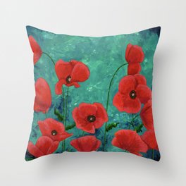 Red Poppies Throw Pillow