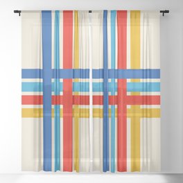 Classic Colorful Abstract Minimal Retro 70s Style Stripes Cross Sheer Curtain