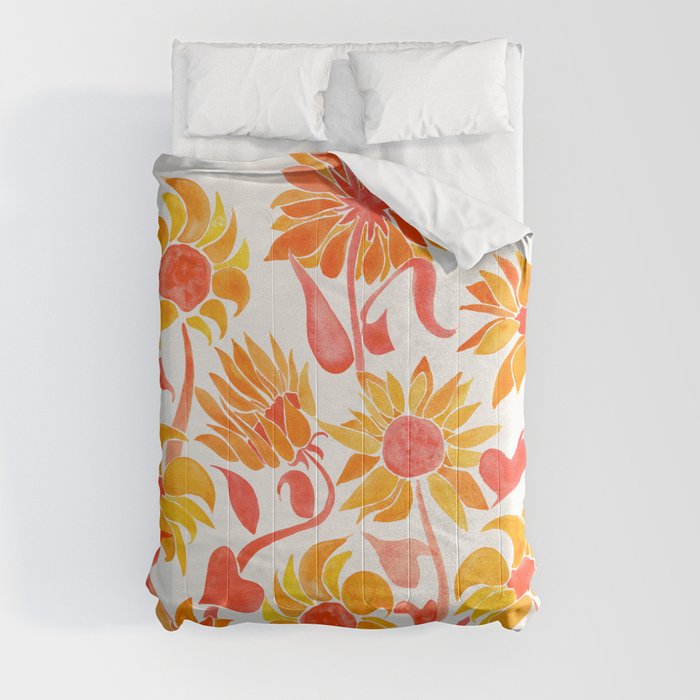 Sunflower Watercolor – Fiery Palette Comforter