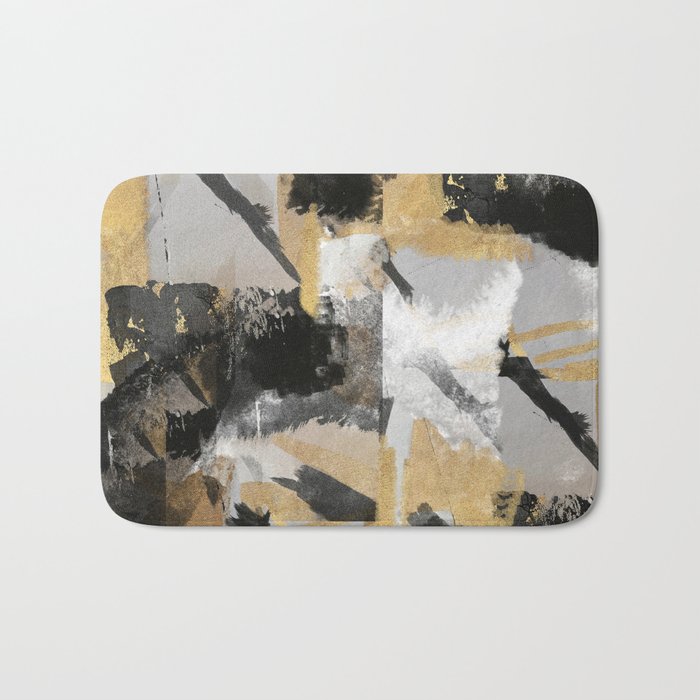 Gold leaf black, geometrical abstract Bath Mat
