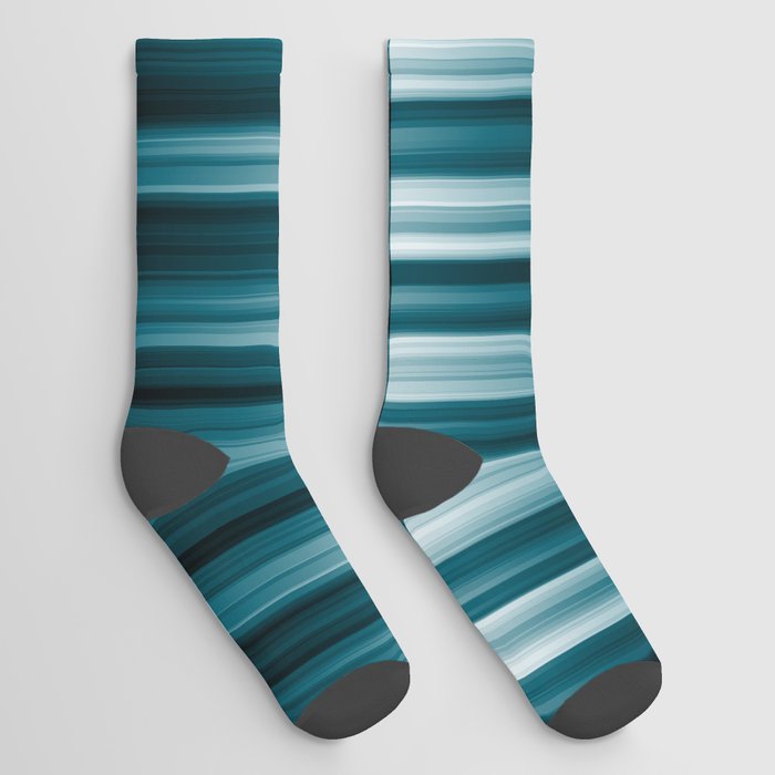 Tropical Dark Teal Inspired by 2020 Color Oceanside SW6496 Soft Vertical Blurred Line Pattern Socks