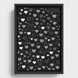 Hearts love black and white pattern Framed Canvas