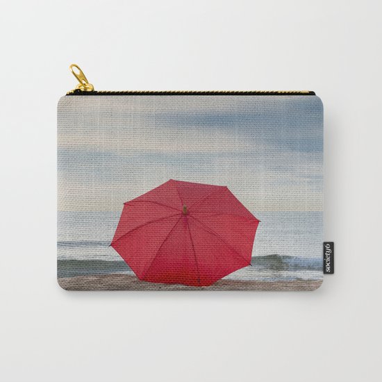 Red umbrella lying at the beach Carry-All Pouch