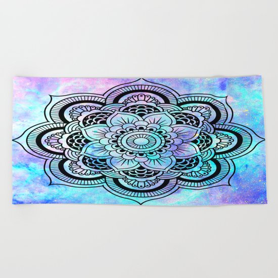 mandala pink lavender aqua galaxy space Beach Towel