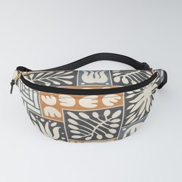 Stylized Floral Patchwork in Rumba Orange, Spade Black and Slate Gray Color Fanny Pack