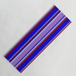 [ Thumbnail: Grey, Purple, Maroon & Blue Colored Lined/Striped Pattern Yoga Mat ]