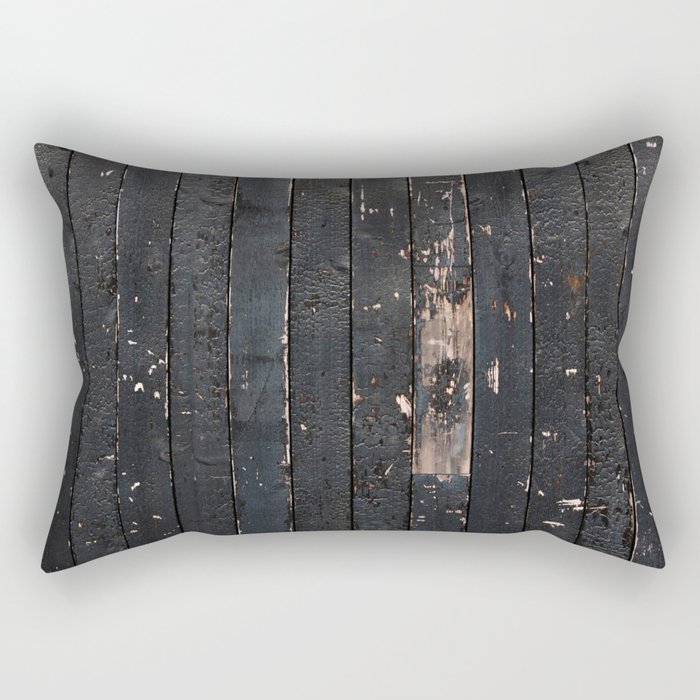 Rustic Wood Painted Wooden Plank Wood Board Black Brown Orange Rust Rectangular Pillow