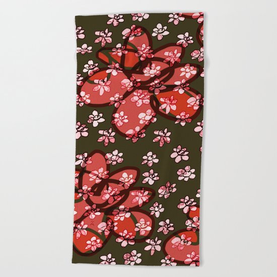 Seamless Pattern / Pink Flowers Beach Towel