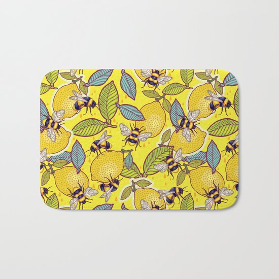 Yellow lemon and bee garden. Bath Mat