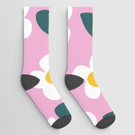 Little White Daisy Flowers Retro Modern Pattern On Pink Socks