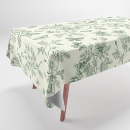 Toile de Jouy Wild Roses & Butterflies Forest Green Floral Tablecloth