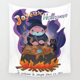 Halloween witch harp seal cartoon Wall Tapestry
