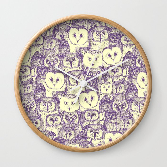 just owls purple cream Wall Clock