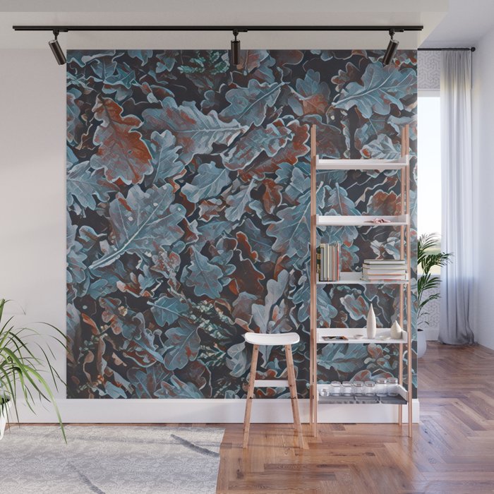 Countryside Bluish Dried Leaves Artwork Print Wall Mural