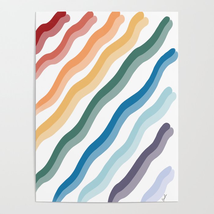 Dual Rainbow Squiggle Lines Poster