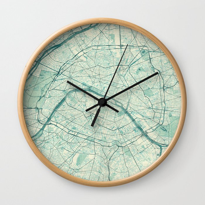 Paris Map Blue Vintage Wall Clock