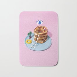 Pancakes pool Bath Mat | Photo, Pool, Pink, Breakfast, Miniatures, Duckfloat, Syrup, Scenario, Diorama, Curated 