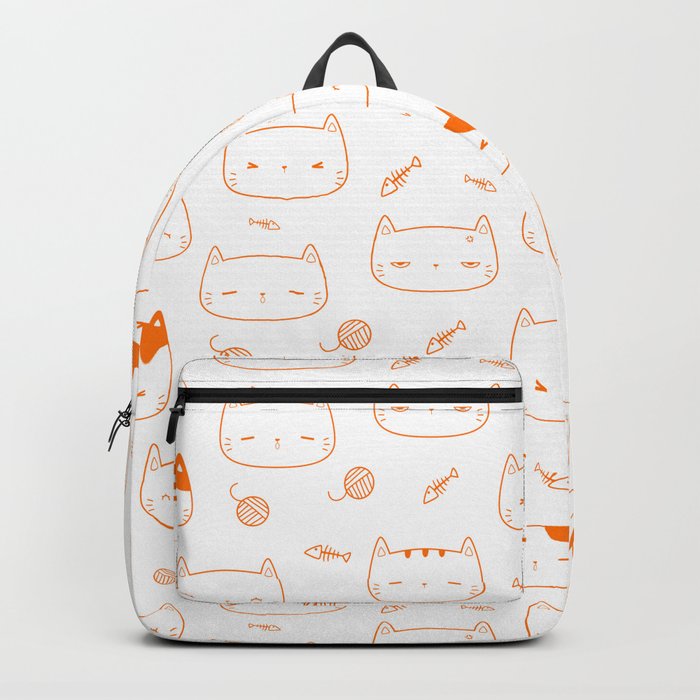 Orange Doodle Kitten Faces Pattern Backpack
