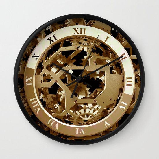 Steampunk Clocks Gold Gears Mechanical Gifts Wall Clock