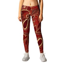 Paisley Floral  Ornament Ruby red and gold Leggings | Blackcherry, Damask, Luxury, Rubyred, Patternpaisley, Golden, Cardinalred, Asian, Mehendi, Deco 
