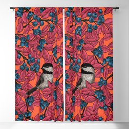 Chickadee birds on blueberry branches in red Blackout Curtain