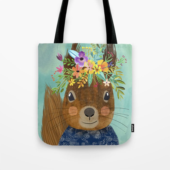 Squirrel with floral crown Tote Bag