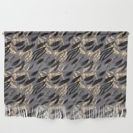 Moody Black Gold Leaves Foliage Pattern Wall Hanging