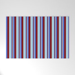 [ Thumbnail: Royal Blue, Maroon, and Light Blue Colored Lines Pattern Welcome Mat ]