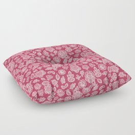 Lace flowers and leaves white on dark pink  Floor Pillow